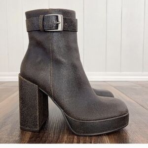 Steve Madden Ziva Platform Boot Distressed Leather Retro Zip Up Size 7.5 Brown